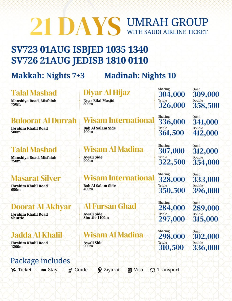 21 Day Umrah Package Prices for July–August 2026 from Pakistan